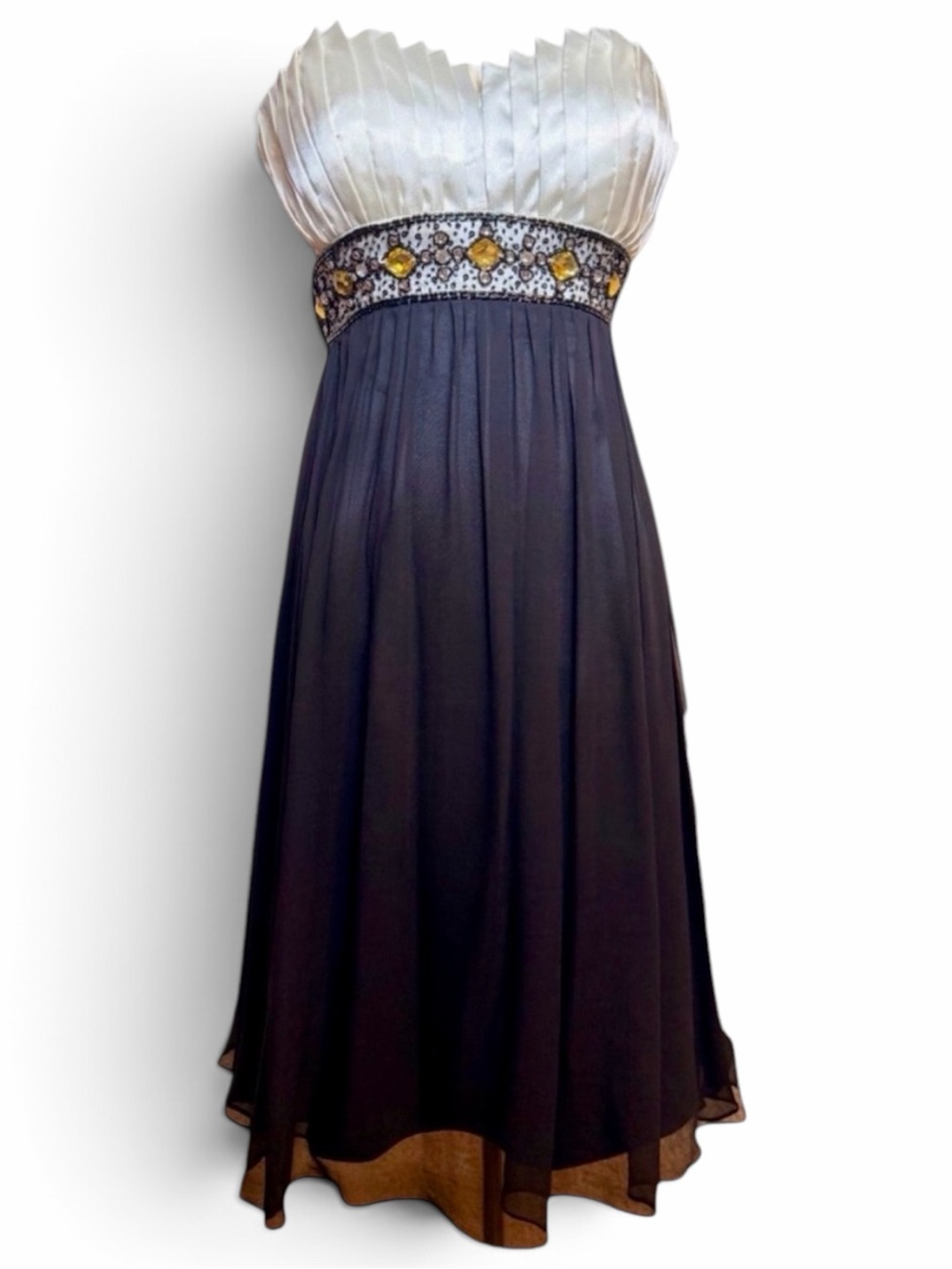 Morrell Maxie 100% Silk Strapless Beaded Cocktail Dress Black Ivory Size 2